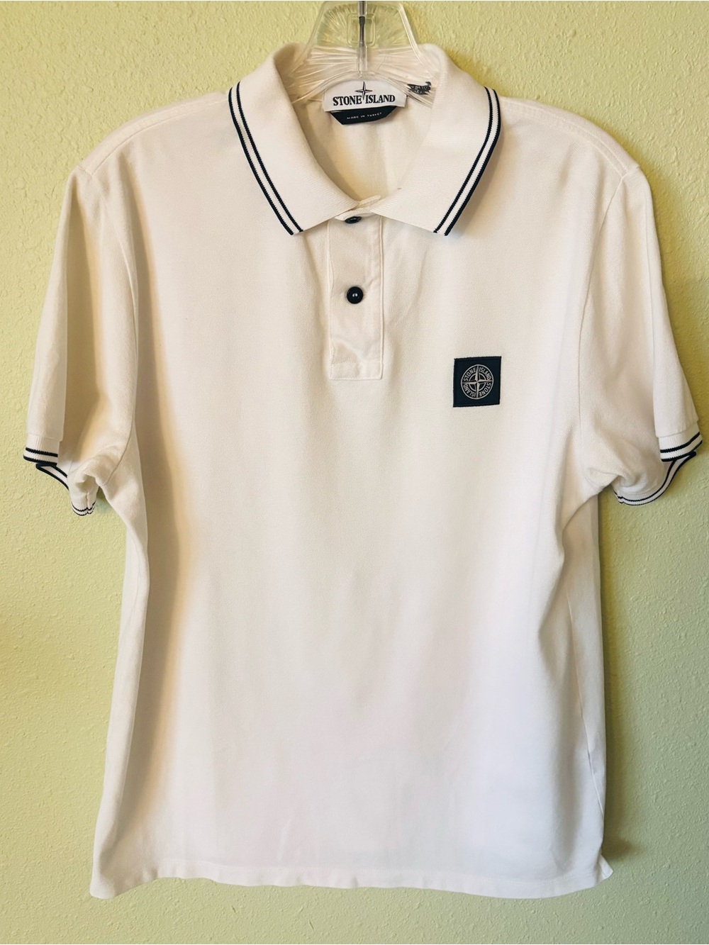 Stone Island White Logo Polo Short Sleeve Shirt Size: Large